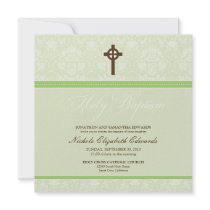 Elegant Damask Holy Baptism Invitation (sage)