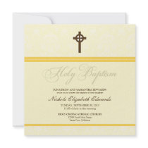 Elegant Damask Holy Baptism Invitation (yellow)