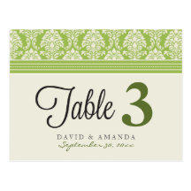 Elegant Damask Reception Table Number Placecards Postcards