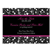 Elegant Damask Save the Date white/pink Postcard