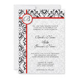 Elegant Damask Side Borders Red Trim Wedding Personalized Announcement