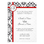 Elegant Damask Side Borders Red Trim Wedding Custom Invites