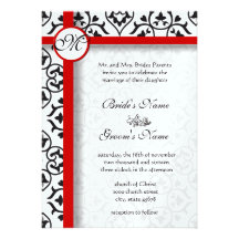 Elegant Damask Side Borders Red Trim Wedding Personalized Announcements