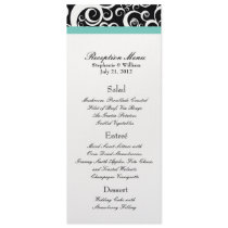 Elegant Damask Swirls Reception Menu in Aqua Custom Invites
