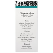 Elegant Damask Swirls Reception Menu in Teal Personalized Invitation