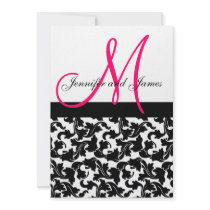 Elegant Damask Wedding Invitation Monogram Fuchsia