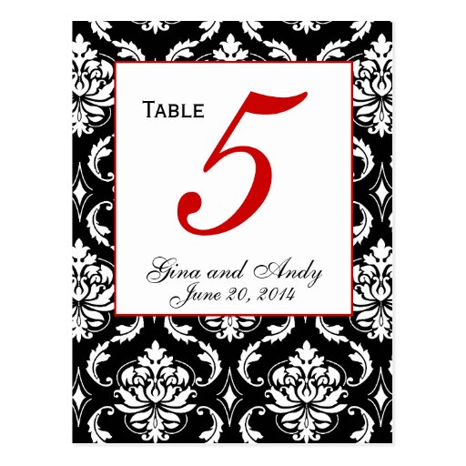 Elegant Damask Wedding Table Number Card Postcards