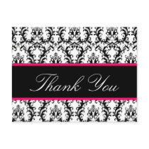 Elegant Damask Wedding Thank You Card Pink Black Postcard