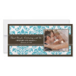 Elegant Damask Wedding Thank You Photocard: aqua Photo Card Template