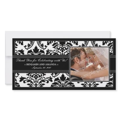 Elegant Damask Wedding Thank You Photocard: black Photo Cards by TheWeddingShoppe
