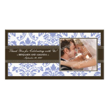 Elegant Damask Wedding Thank You Photocard: lilac Photo Greeting Card