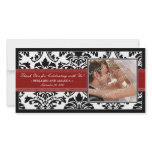 Elegant Damask Wedding Thank You Photocard: red Photo Greeting Card