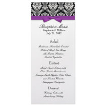 Elegant Damask with Purple Bow Reception Menu Personalized Invitations