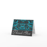 Elegant Dark Teal Damask Thank You Wedding Card