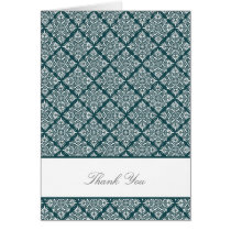 Elegant Deep Teal Damask Thank You Card cards