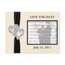 Elegant Diamond BlackRibbon Save The Date Postcard