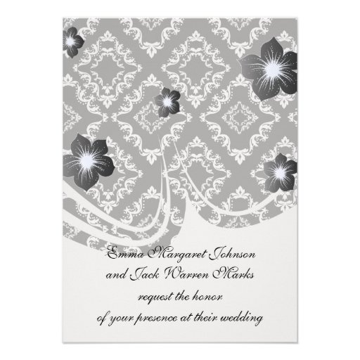 elegant diamond damask black white custom invitations
