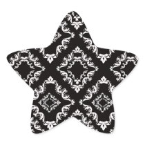 elegant diamond damask black white star sticker