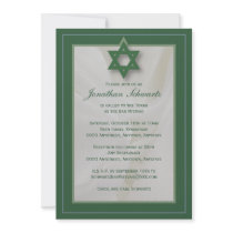 Elegant Fabric Bar Mitzvah Invitation in Green