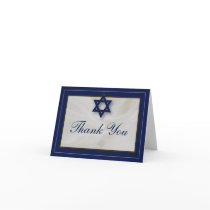 Elegant Fabric Bar Mitzvah Thank You Card Navy