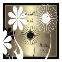 Elegant Floral Bronze black white 40th Birthday Custom Invites