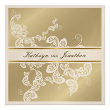 Elegant Floral Peacock White Wedding Invitation