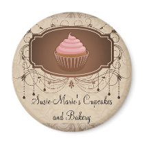 Elegant Glamour Mocha Damask Cupcake Design Refrigerator Magnet