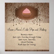 Elegant Glamour Mocha Damask Cupcake Design Sign Poster