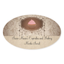 Elegant Glamour Mocha Damask Cupcake Sticker Label