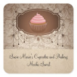 Elegant Glamour Mocha Damask Cupcake Sticker Label stickers