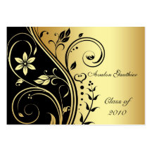 Elegant Gold & Black Flower Scroll Graduation Card Business Card Templates