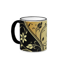 Elegant Gold & Black Flower Scrollwork Mug