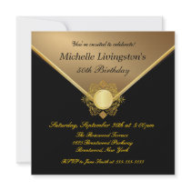 Elegant Gold Black Ladies 50th Birthday Invitation