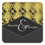 Elegant Gold & Black Square Wedding Stickers