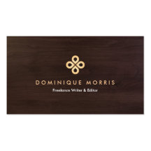 ELEGANT GOLD CLOVER LOGO on DARK BROWN WOODGRAIN Business Cards