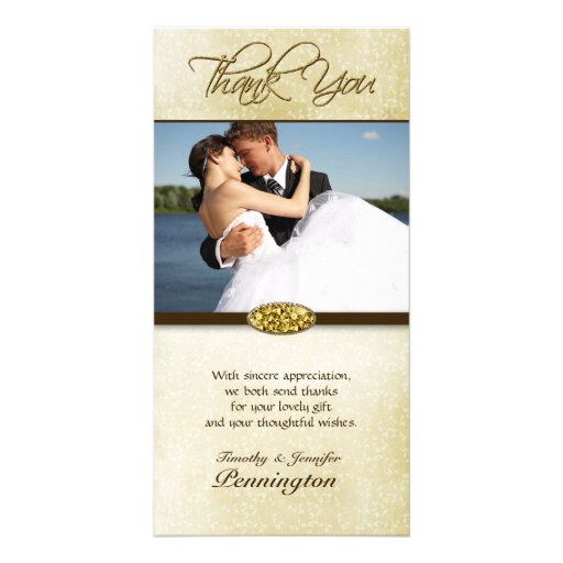 Elegant gold diamond wedding thank you photocard customized photo card