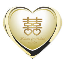 Elegant Gold Double Happiness Heart Stickers