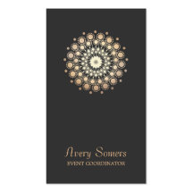 Elegant Gold Flower Motif Event Planner Black Business Cards