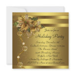 Elegant Gold Poinsettia Black Gold Christmas Party Personalized Invites