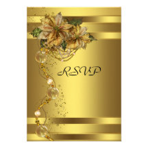 Elegant Gold Poinsettia Gold Christmas Party RSVP Custom Invite