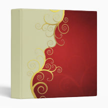 Elegant golden swirls on red and cream 3 ring binder