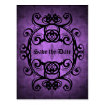 Elegant gothic damask purple and black decor post cards