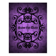Elegant gothic damask purple and black decor post cards