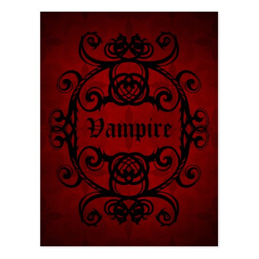 Elegant gothic vampire damask red and black postcards
