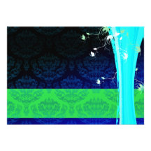 Elegant Green and Blue Damask Custom Invitations