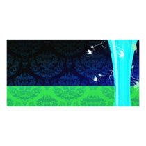 Elegant Green and Blue Damask Photo Greeting Card