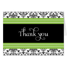 Elegant Green & Black Damask Thank You Card