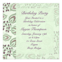 Elegant Green Floral Abstract Birthday Invitation