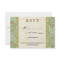 elegant green paisley and gold wedding rsvp card