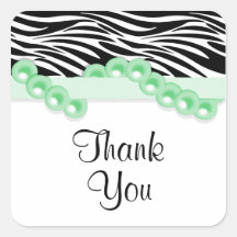 Elegant Green Pearls And Ribbon Zebra Print Stickers